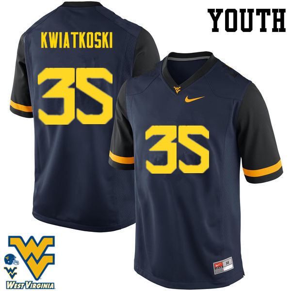 NCAA Youth Nick Kwiatkoski West Virginia Mountaineers Navy #35 Nike Stitched Football College Authentic Jersey LZ23W78KH